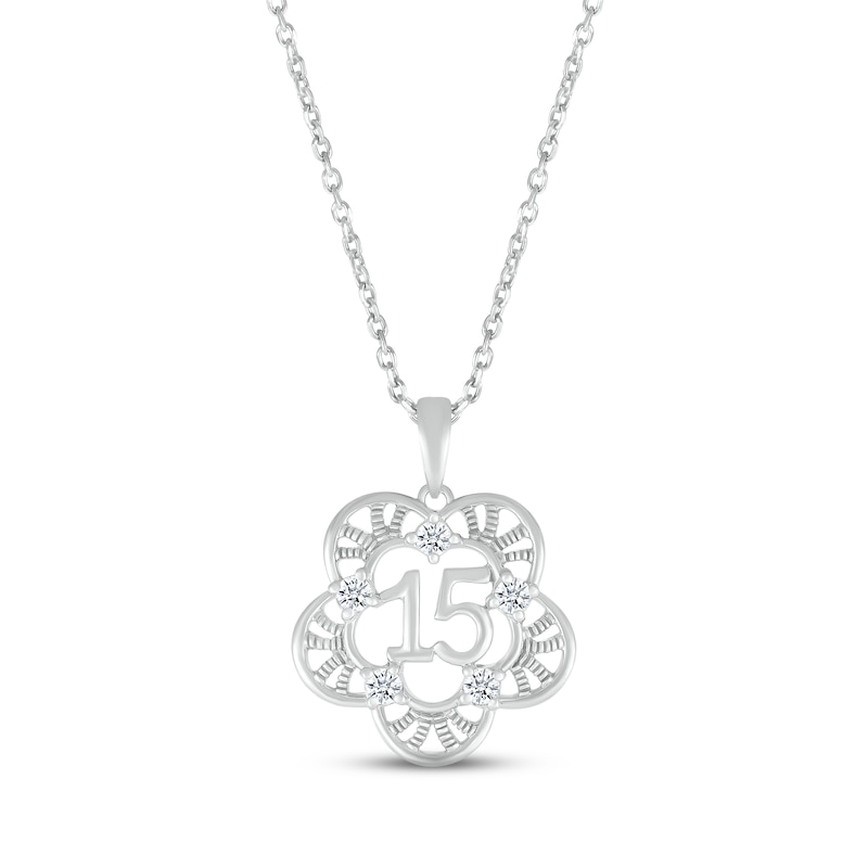 Main Image 1 of White Lab-Created Sapphire Quinceañera Flower Necklace Sterling Silver 18&quot;