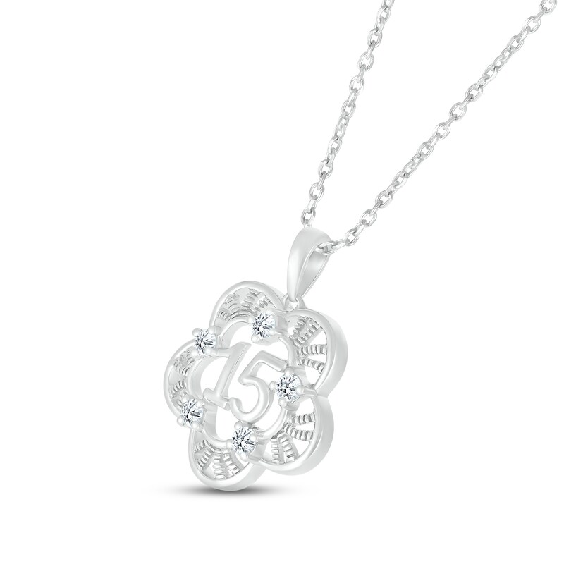 Main Image 2 of White Lab-Created Sapphire Quinceañera Flower Necklace Sterling Silver 18&quot;