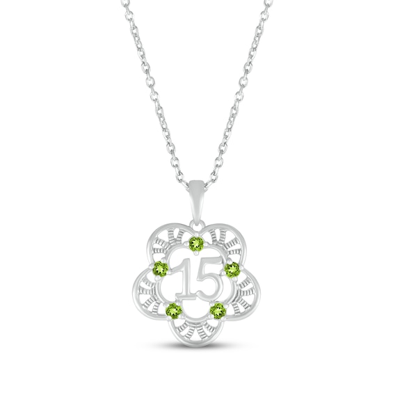 Peridot Quinceañera Flower Necklace Sterling Silver 18"