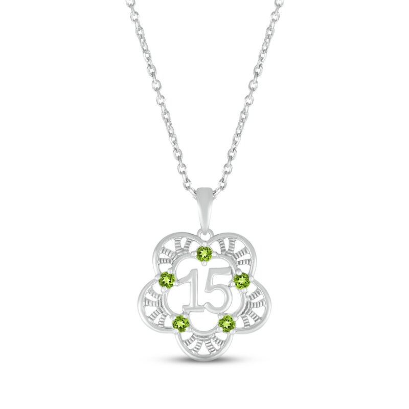 Main Image 1 of Peridot Quinceañera Flower Necklace Sterling Silver 18&quot;