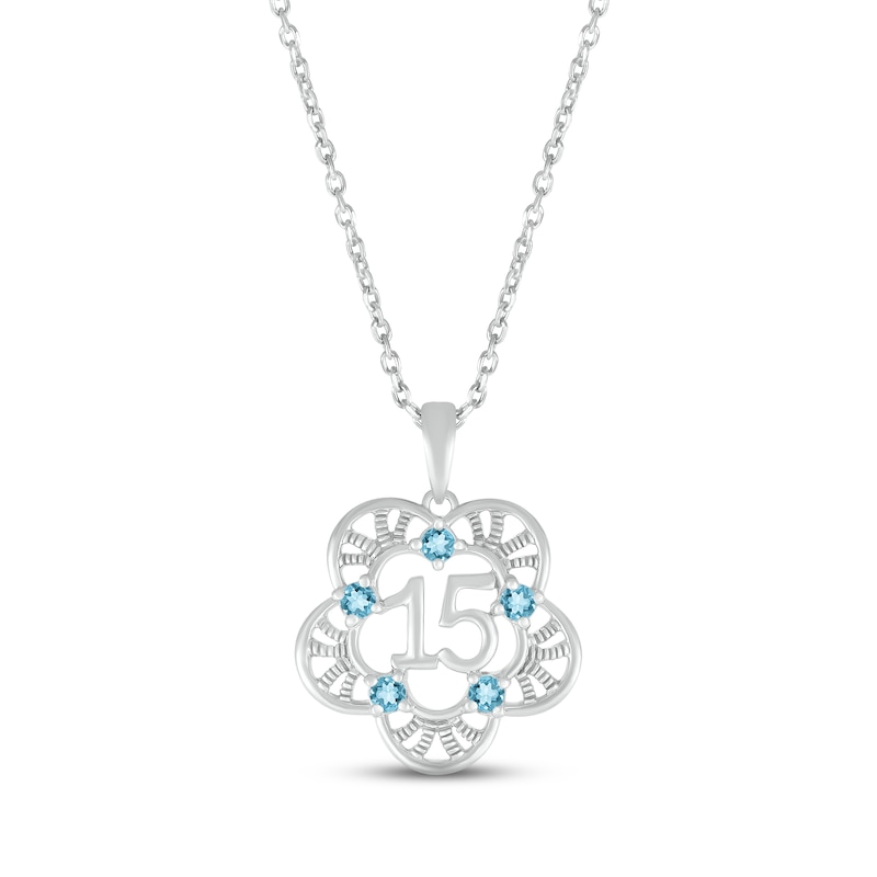 Main Image 1 of Swiss Blue Topaz Quinceañera Flower Necklace Sterling Silver 18&quot;