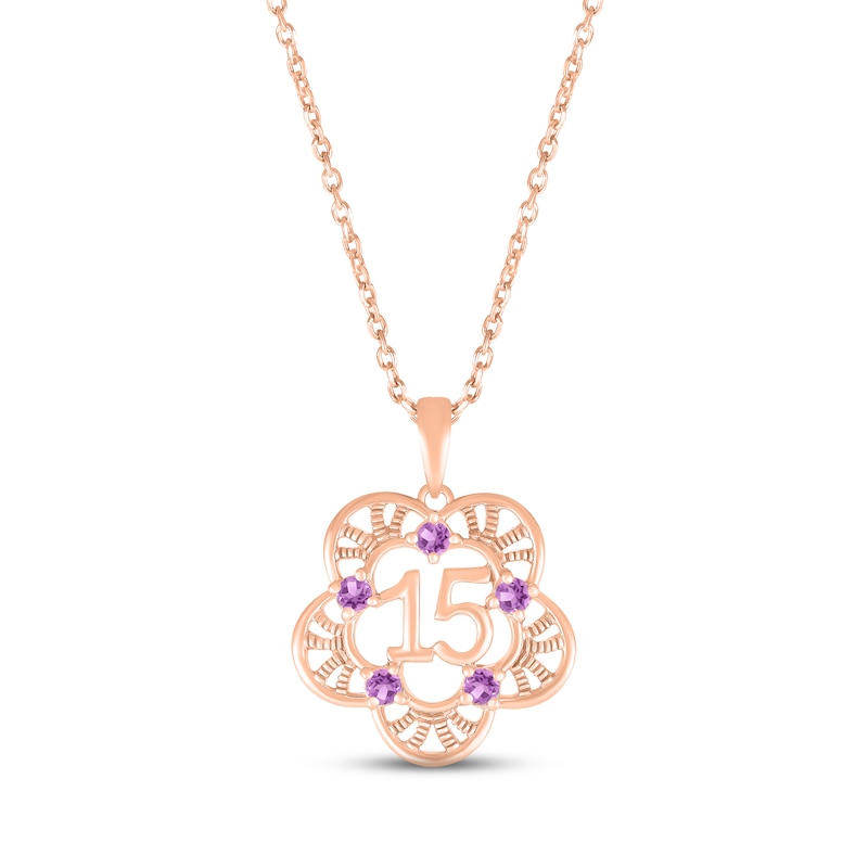 Amethyst Quinceañera Flower Necklace 10K Rose Gold 18"