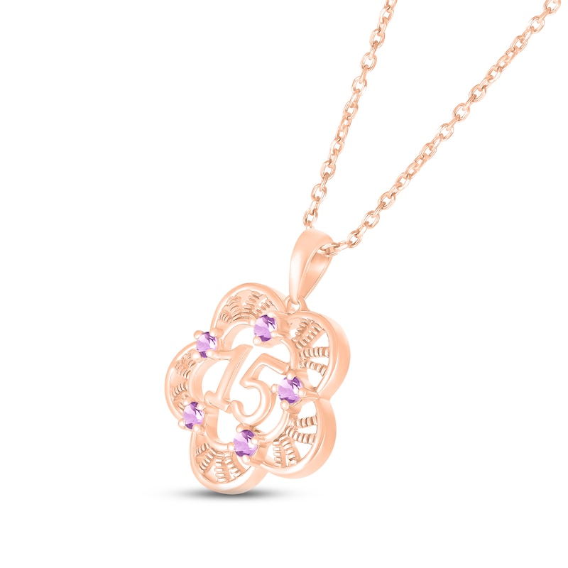 Amethyst Quinceañera Flower Necklace 10K Rose Gold 18"