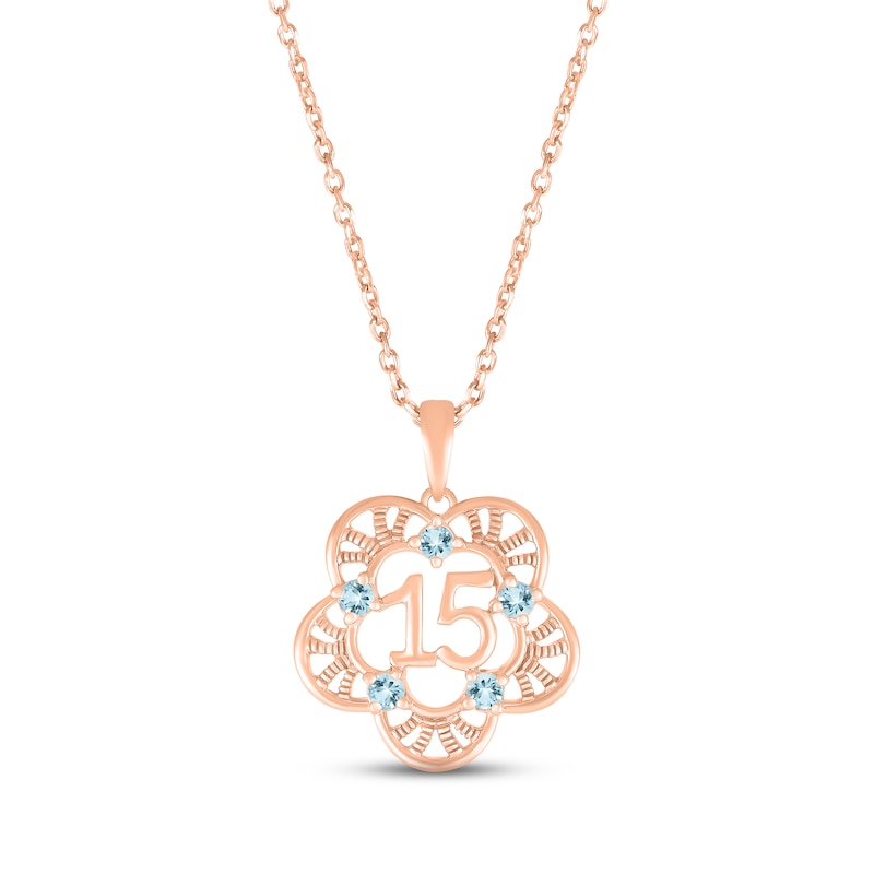 Main Image 1 of Aquamarine Quinceañera Flower Necklace 10K Rose Gold 18&quot;