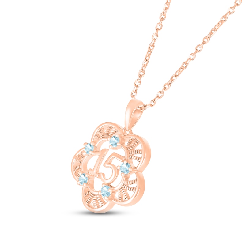 Main Image 2 of Aquamarine Quinceañera Flower Necklace 10K Rose Gold 18&quot;