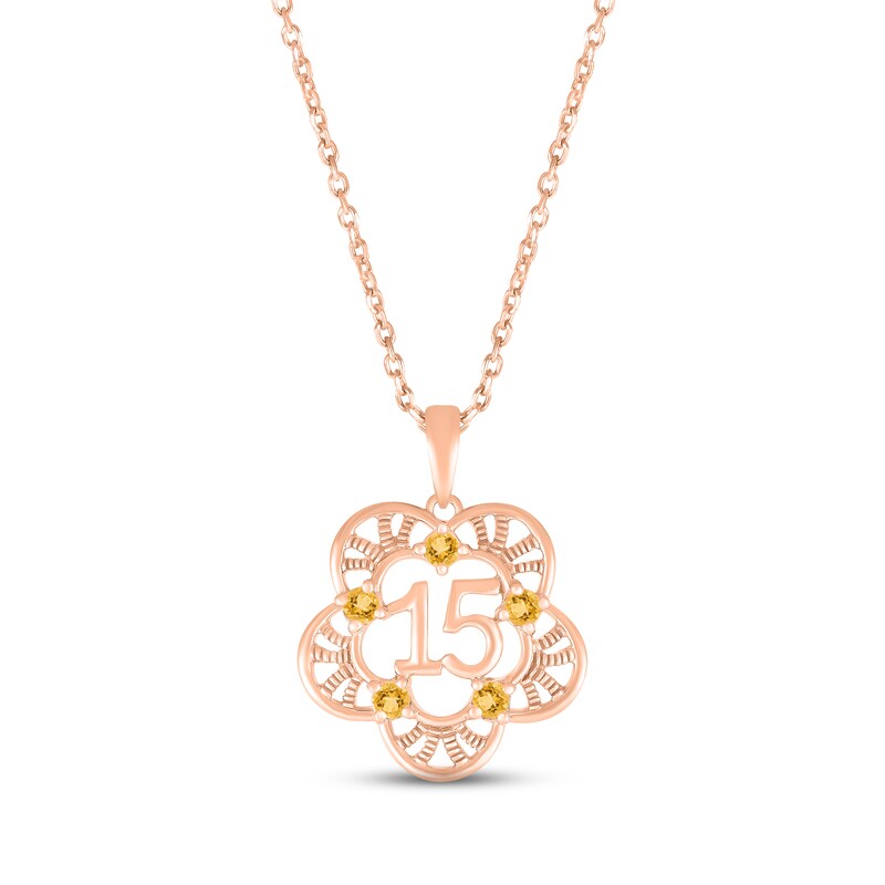 Citrine Quinceañera Flower Necklace 10K Rose Gold 18"