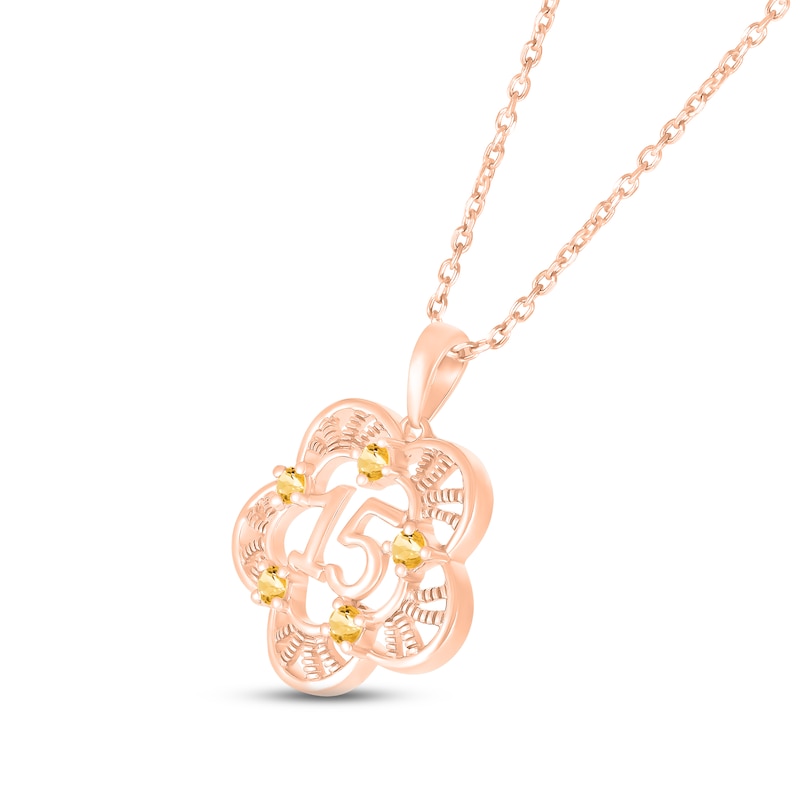 Citrine Quinceañera Flower Necklace 10K Rose Gold 18"