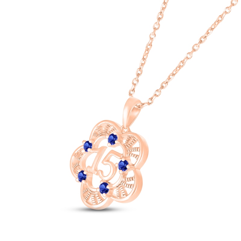 Blue Lab-Created Sapphire Quinceañera Flower Necklace 10K Rose Gold 18"
