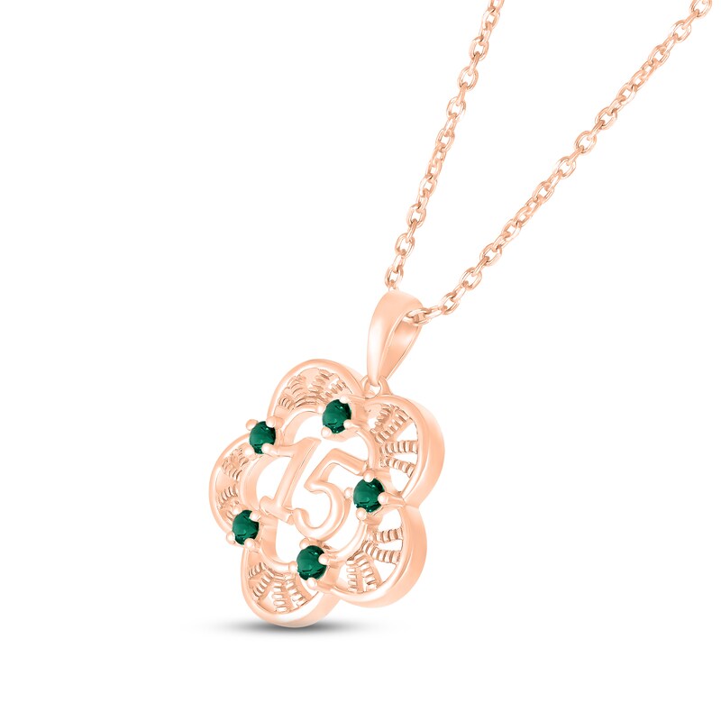 Main Image 2 of Lab-Created Emerald Quinceañera Flower Necklace 10K Rose Gold 18&quot;