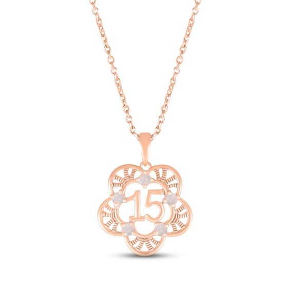 Lab-Created Opal Quinceañera Flower Necklace 10K Rose Gold 18"