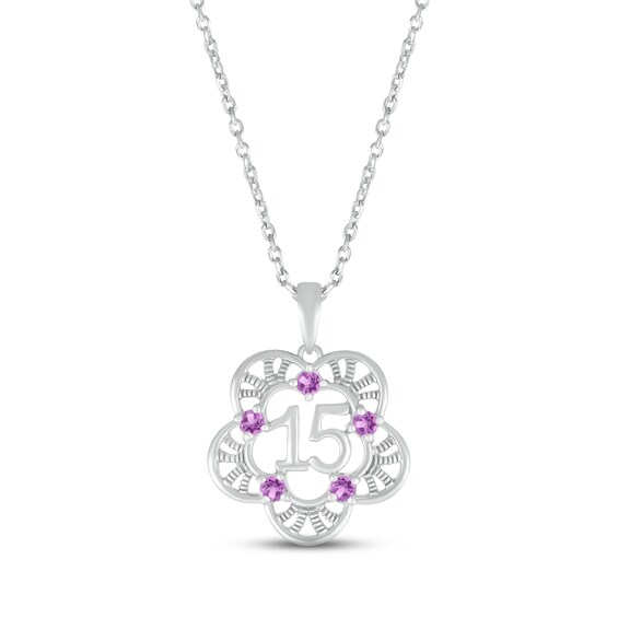 Amethyst Quinceañera Flower Necklace 10K White Gold 18"