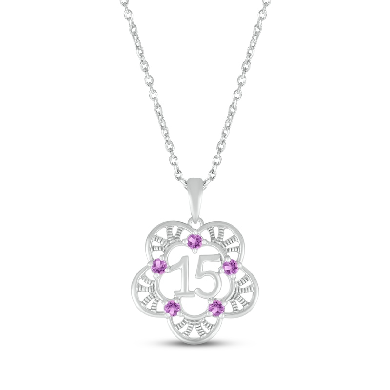 Main Image 1 of Amethyst Quinceañera Flower Necklace 10K White Gold 18"