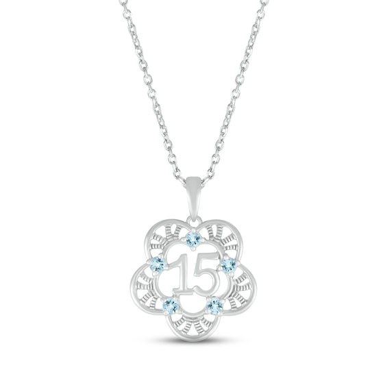 Aquamarine Quinceañera Flower Necklace 10K White Gold 18"