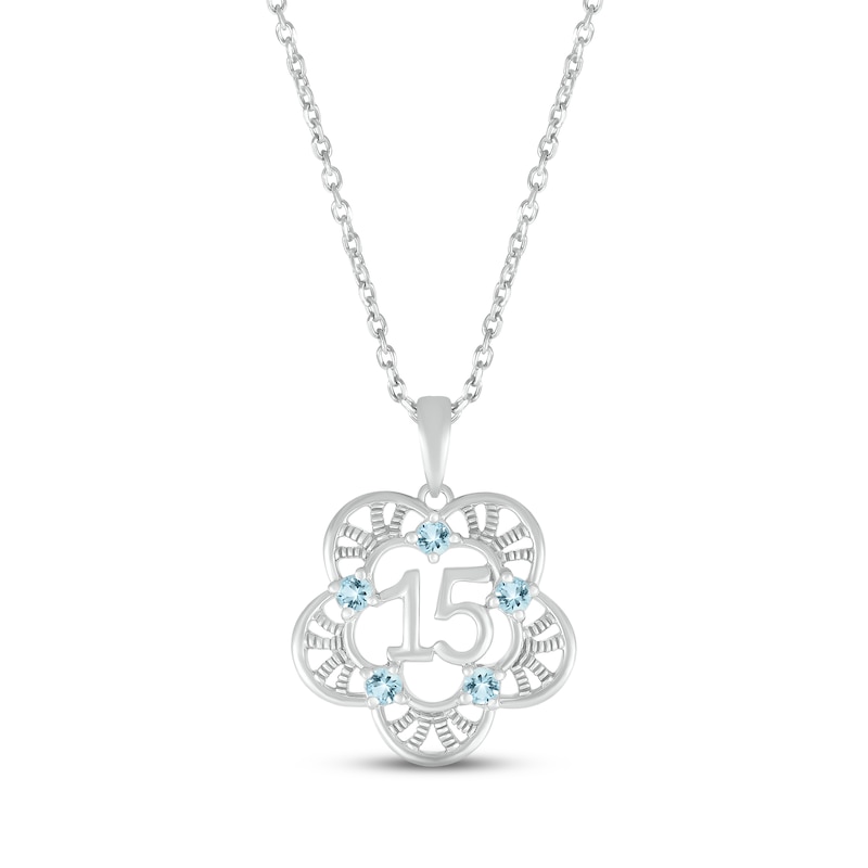 Main Image 1 of Aquamarine Quinceañera Flower Necklace 10K White Gold 18&quot;