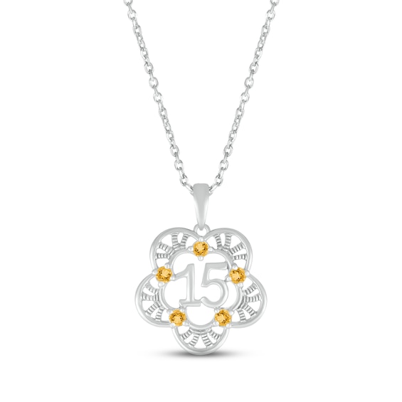 Citrine Quinceañera Flower Necklace 10K White Gold 18"