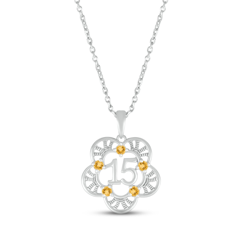 Citrine Quinceañera Flower Necklace 10K White Gold 18"