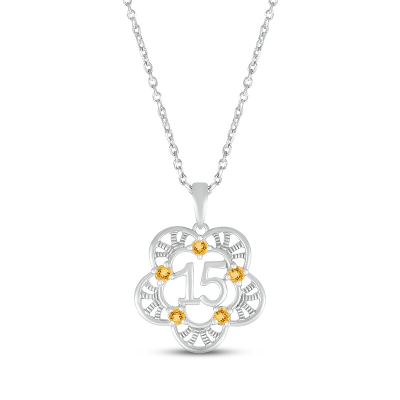 Main Image 1 of Citrine Quinceañera Flower Necklace 10K White Gold 18&quot;