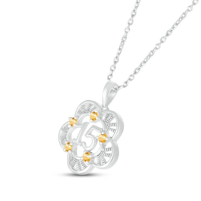 Citrine Quinceañera Flower Necklace 10K White Gold 18"