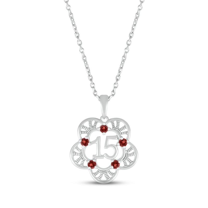 Main Image 1 of Garnet Quinceañera Flower Necklace 10K White Gold 18&quot;