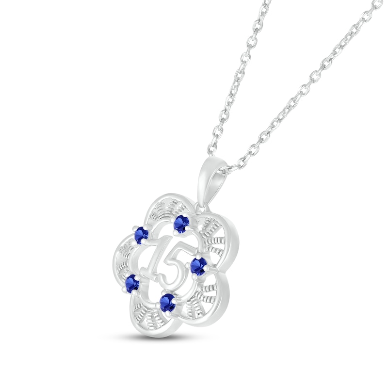 Main Image 2 of Blue Lab-Created Sapphire Quinceañera Flower Necklace 10K White Gold 18"