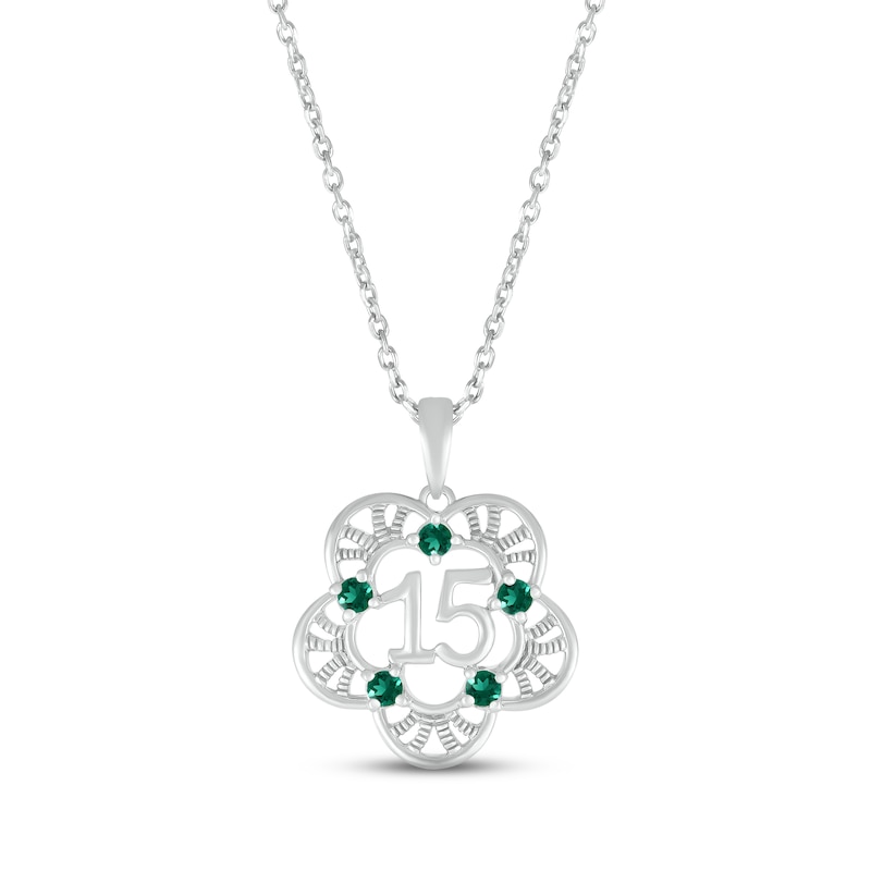 Main Image 1 of Lab-Created Emerald Quinceañera Flower Necklace 10K White Gold 18"