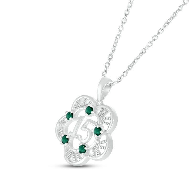 Lab-Created Emerald Quinceañera Flower Necklace 10K White Gold 18"