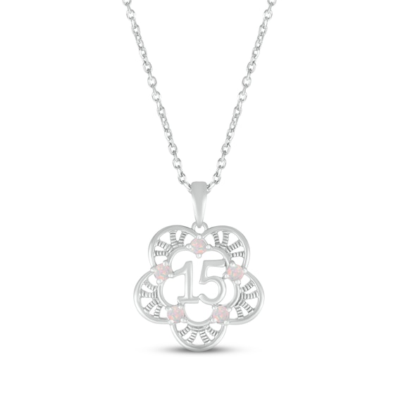 Lab-Created Opal Quinceañera Flower Necklace 10K White Gold 18"