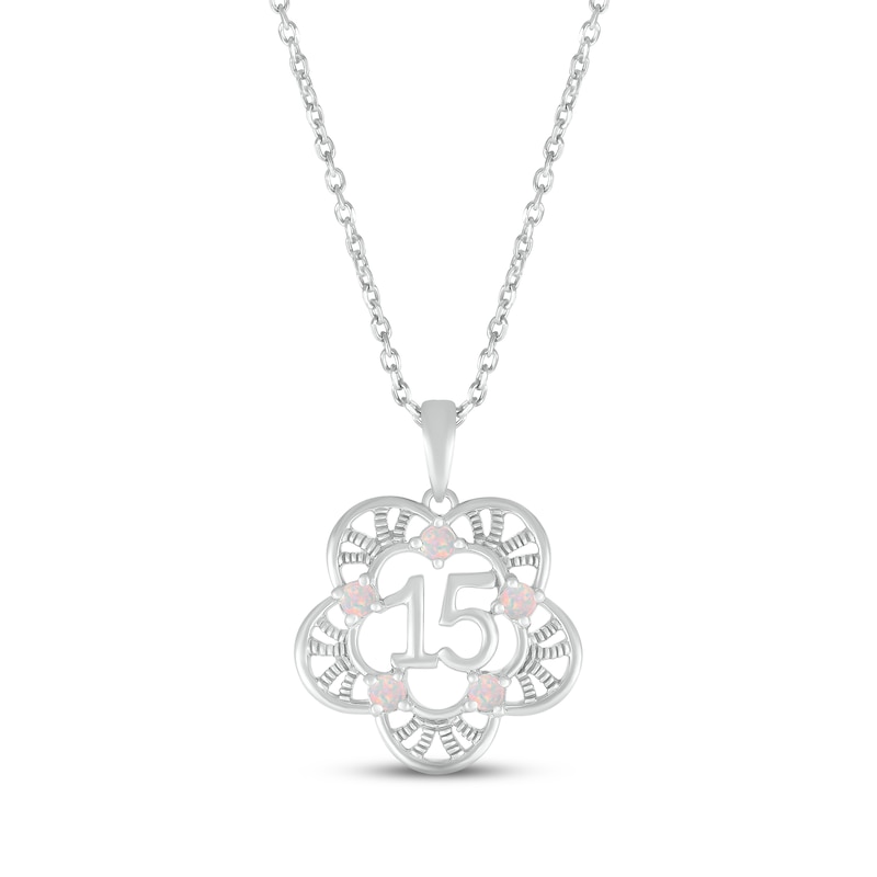 Main Image 1 of Lab-Created Opal Quinceañera Flower Necklace 10K White Gold 18&quot;