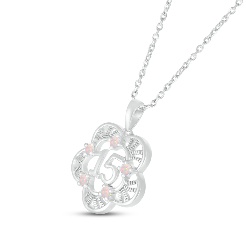 Main Image 2 of Lab-Created Opal Quinceañera Flower Necklace 10K White Gold 18&quot;