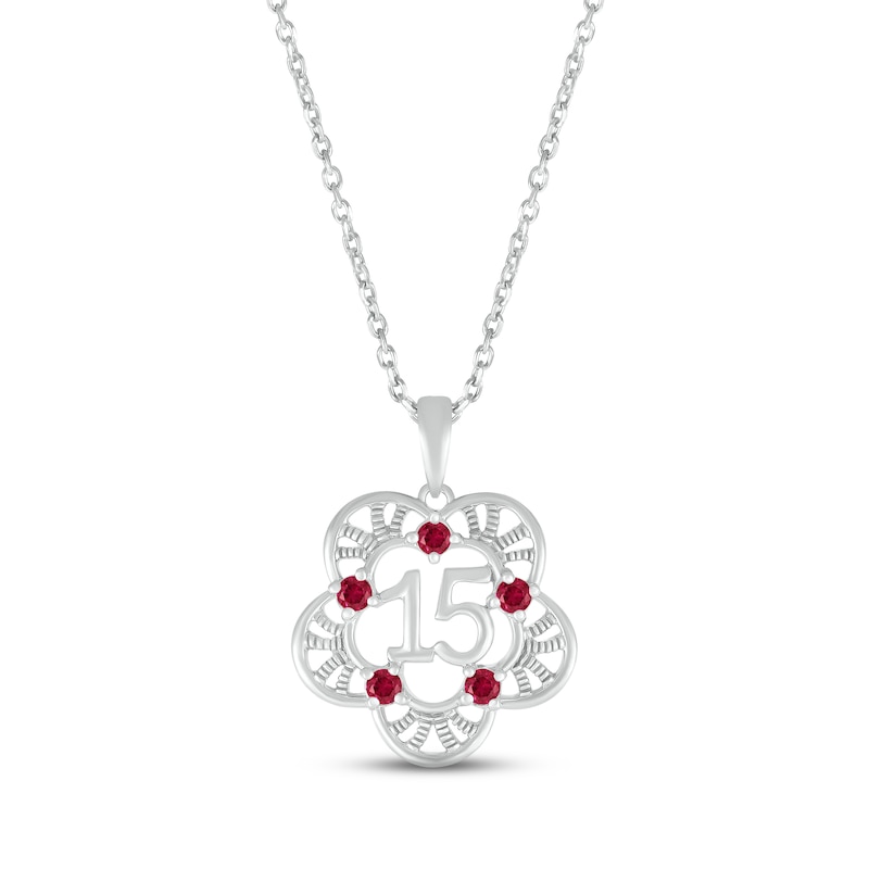 Main Image 1 of Lab-Created Ruby Quinceañera Flower Necklace 10K White Gold 18&quot;