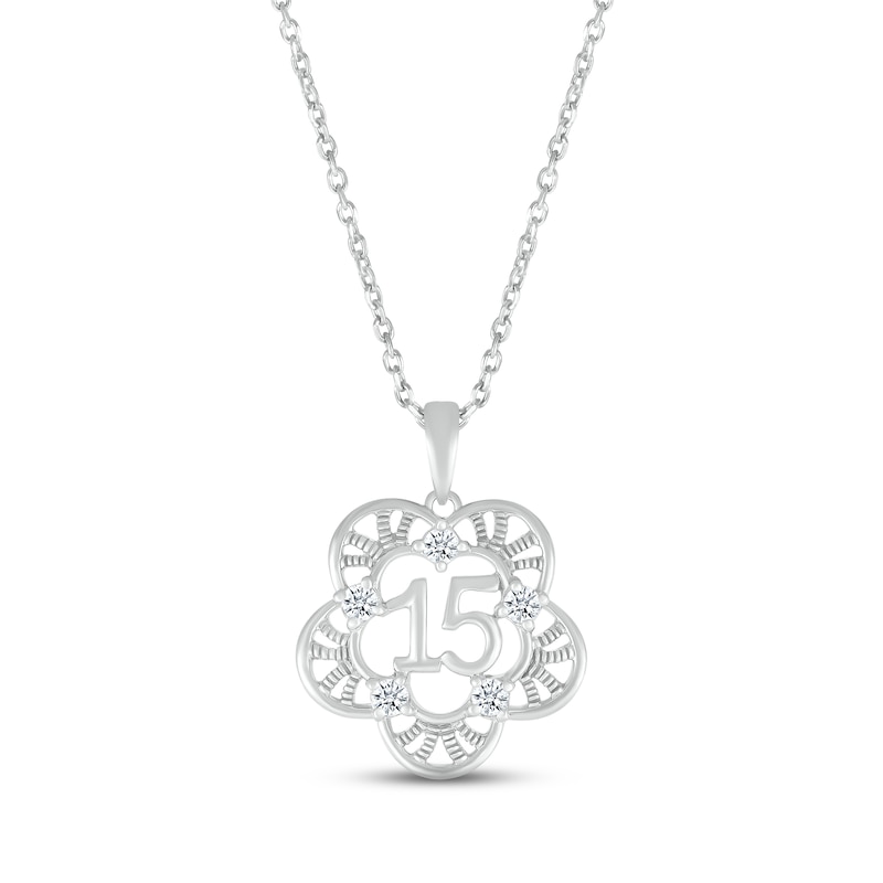Main Image 1 of White Lab-Created Sapphire Quinceañera Flower Necklace 10K White Gold 18&quot;