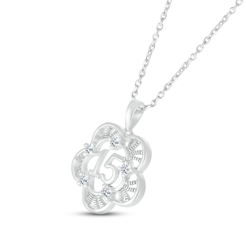 Main Image 2 of White Lab-Created Sapphire Quinceañera Flower Necklace 10K White Gold 18&quot;