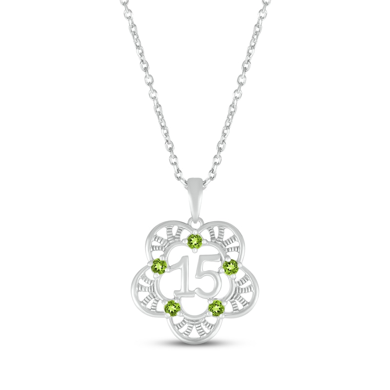 Peridot Quinceañera Flower Necklace 10K White Gold 18"