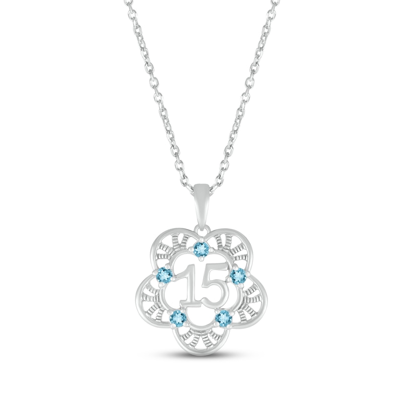 Swiss Blue Topaz Quinceañera Flower Necklace 10K White Gold 18"