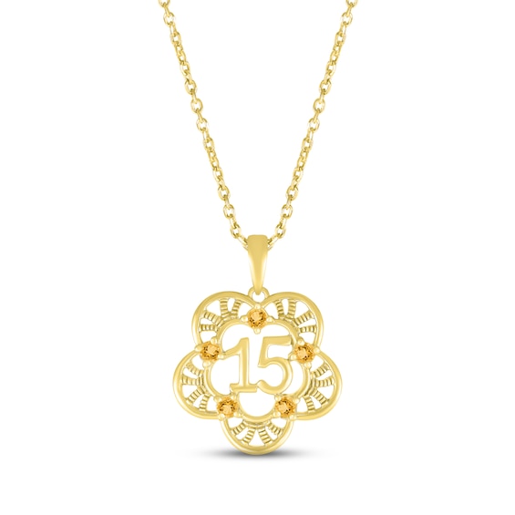 Citrine Quinceañera Flower Necklace 10K Yellow Gold 18"