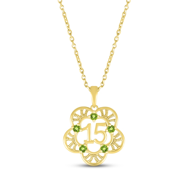 Main Image 1 of Peridot Quinceañera Flower Necklace 10K Yellow Gold 18&quot;