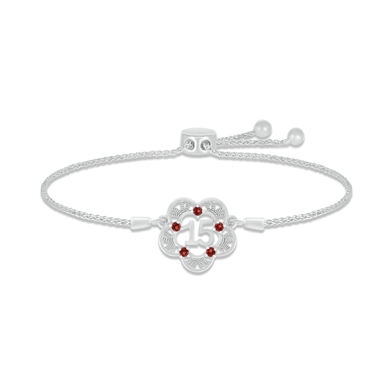 Garnet Quinceañera Bolo Bracelet Sterling Silver