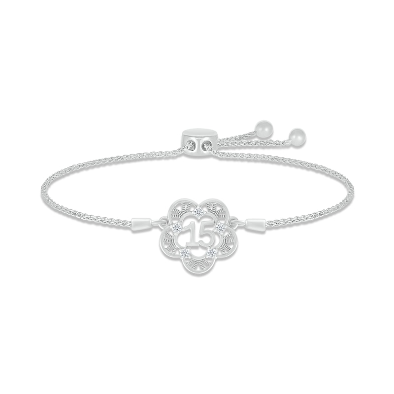 Main Image 1 of White Lab-Created Sapphire Quinceañera Bolo Bracelet Sterling Silver