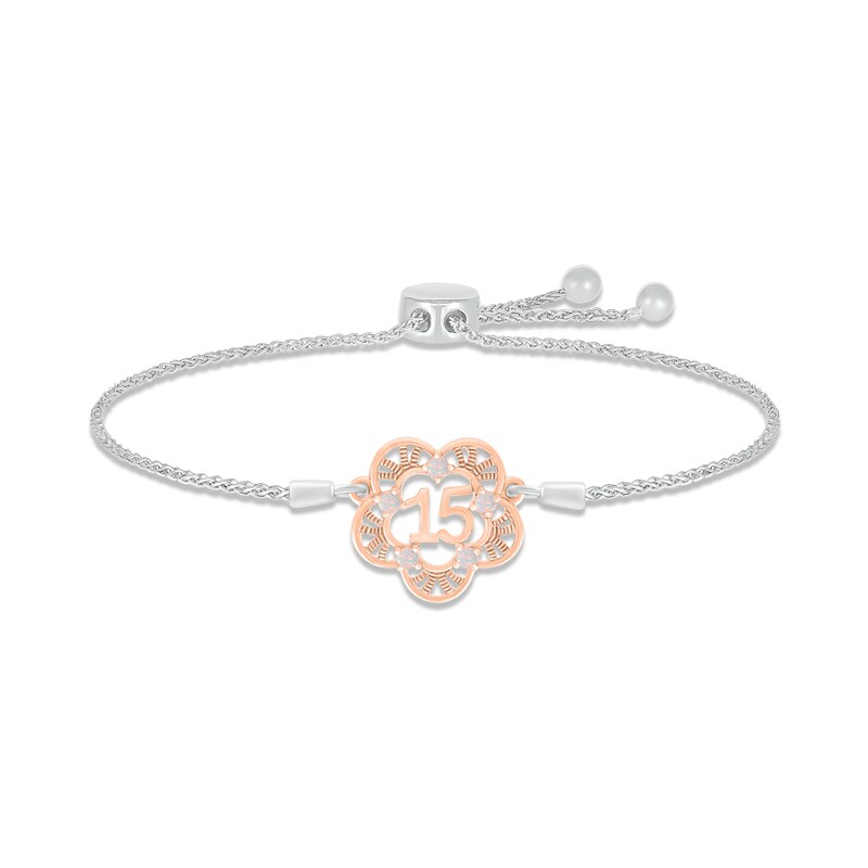 Main Image 1 of Lab-Created Opal Quinceañera Bolo Bracelet Sterling Silver & 10K Rose Gold