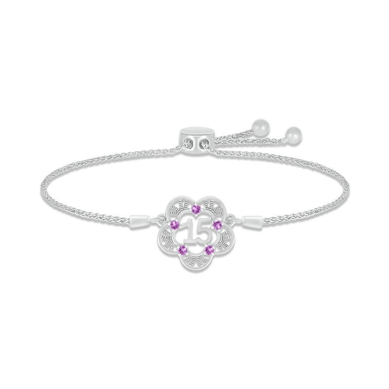 Main Image 1 of Amethyst Quinceañera Bolo Bracelet Sterling Silver