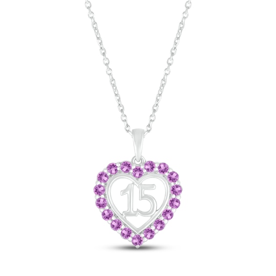 Amethyst Quinceañera Heart Necklace Sterling Silver 18"
