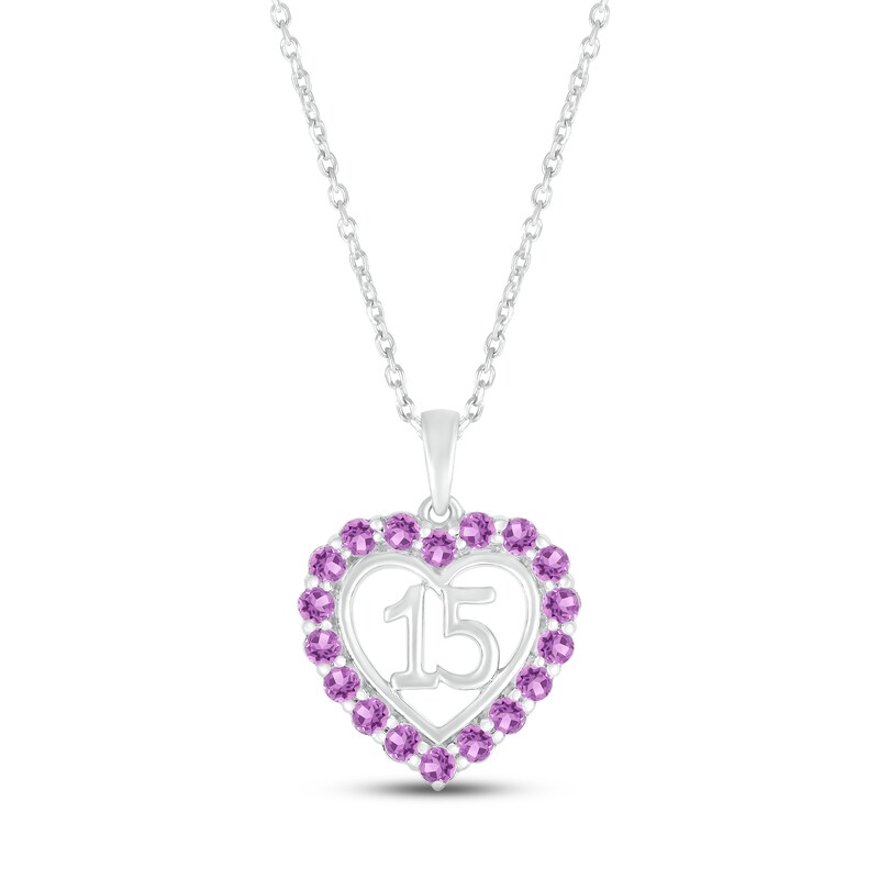 Main Image 1 of Amethyst Quinceañera Heart Necklace Sterling Silver 18&quot;