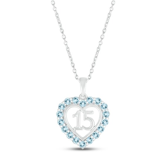 Aquamarine Quinceañera Heart Necklace Sterling Silver 18"