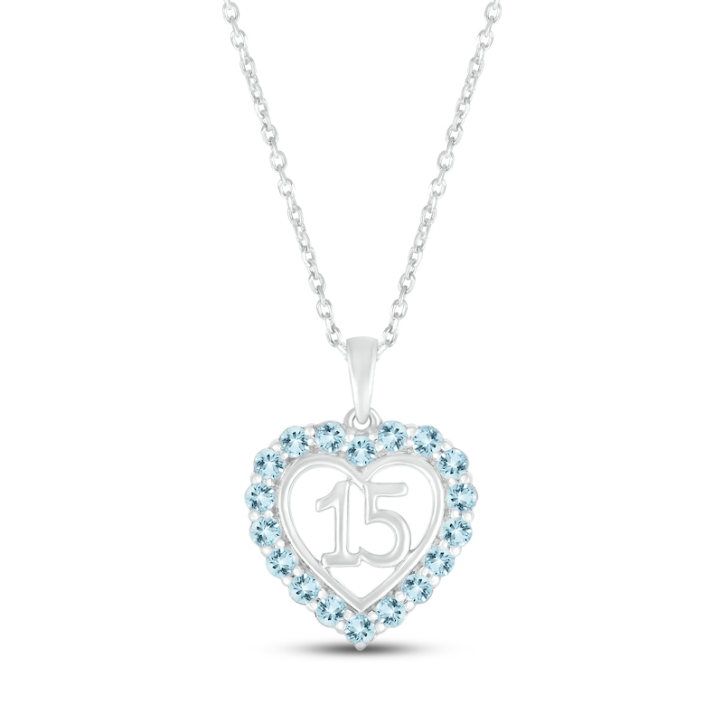 Aquamarine Quinceañera Heart Necklace Sterling Silver 18"