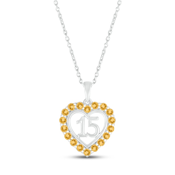 Citrine Quinceañera Heart Necklace Sterling Silver 18"