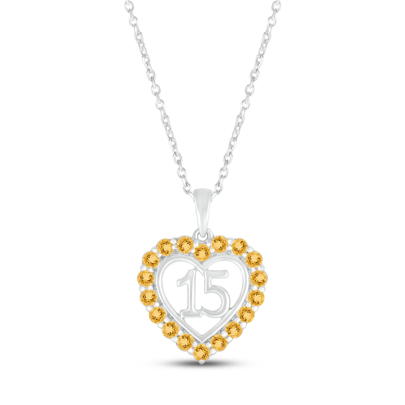 Main Image 1 of Citrine Quinceañera Heart Necklace Sterling Silver 18&quot;
