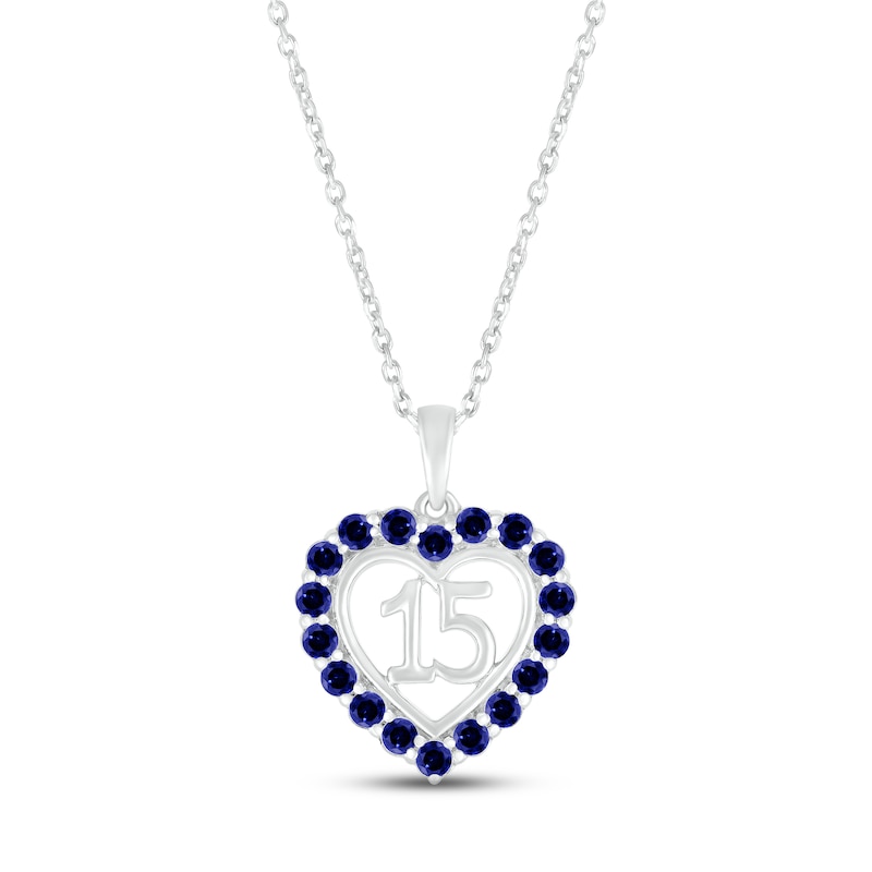 Main Image 1 of Blue Lab-Created Sapphire Quinceañera Heart Necklace Sterling Silver 18"