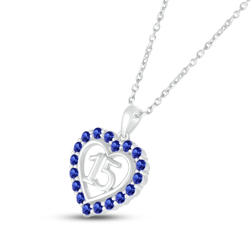 Blue Lab-Created Sapphire Quinceañera Heart Necklace Sterling Silver 18"