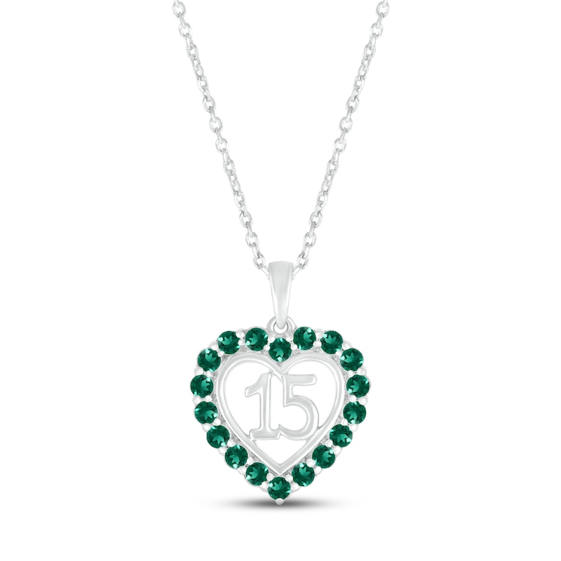 Lab-Created Emerald Quinceañera Heart Necklace Sterling Silver 18"