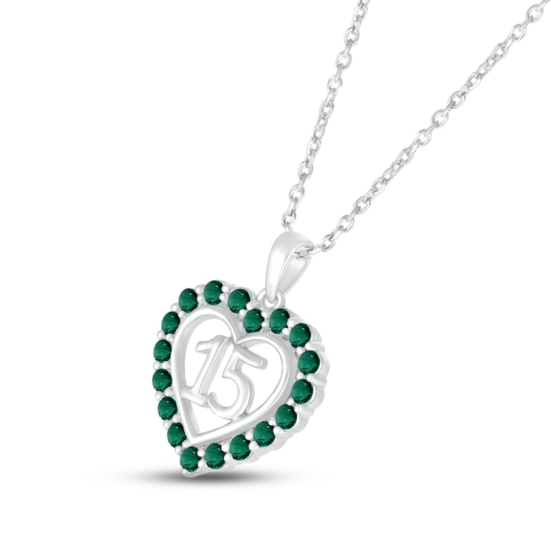 Lab-Created Emerald Quinceañera Heart Necklace Sterling Silver 18"
